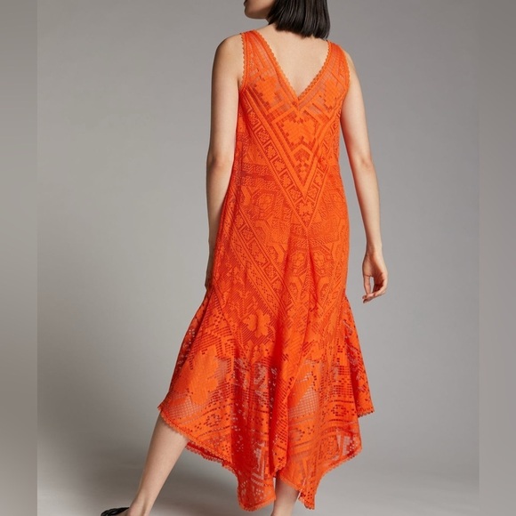 By Anthropologie Naranja Bright Orange Lace Maxi Dress Slip Small Beach Vacation - Picture 3 of 13